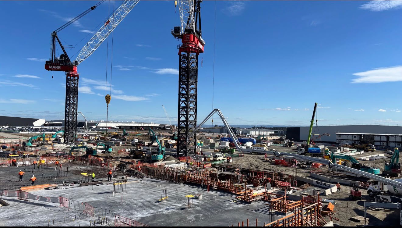 Tower cranes and concrete works on a data centre build